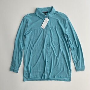 Eileen Fisher Nwt Fine Jersey Classic Collar Long Sleeve Shirt Top Glacier